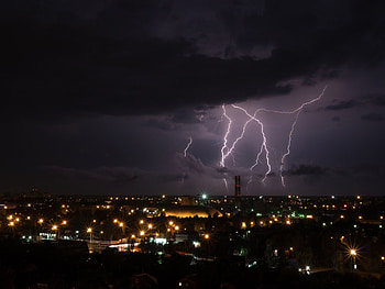 Cities, Sky, Night, Clouds, Lightning, City HD wallpaper