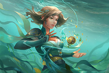 Fantasy girl, sandara tang, blue, girl, water, fantasy HD wallpaper