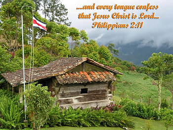 Our Salvation, scripture, scenic, greenery, verse, christian, ferns, hill, cabin HD wallpaper