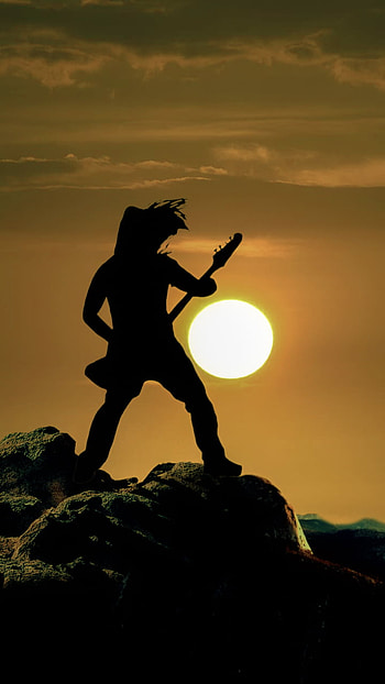 The Guitarist, cloud, sky, music, sunset, bandmusic, musician, rooftop, guitar HD phone wallpaper