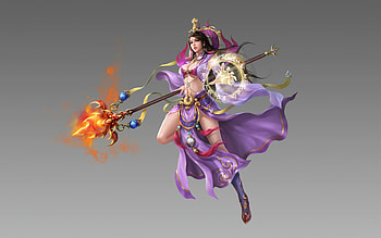 Fantasy girl, pink, grey, sceptre, fantasy, game, girl, fire HD wallpaper