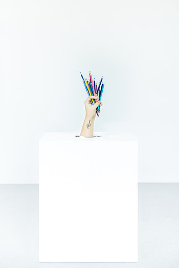 Hand, Minimalism, Colored Pencils, Box, Colour Pencils HD phone wallpaper