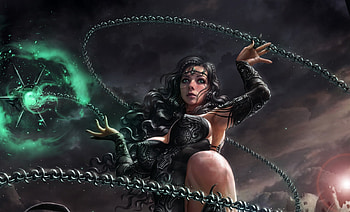 Gageria, view from down, fantasy, kyu yong eom, chain, girl, dark HD wallpaper