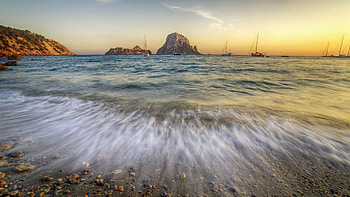 Sunset in Ibiza, Horizon painted, Fiery colors, Tranquil beauty HD wallpaper