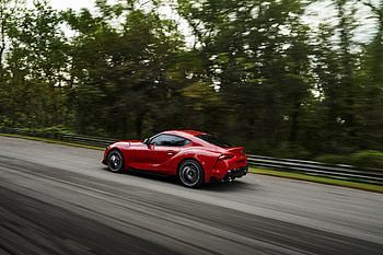 On-road, side view, sports car, Toyota Supra HD wallpaper