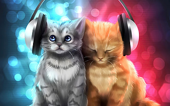 Cute Cats Listening Music, cats, cat, artist, artwork, digital-art HD wallpaper