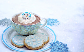 winter, blue, white, craciun, cookie, cup, snowman, mug, snow, christmas, iarna HD wallpaper