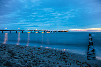 Nature, Sunset, Sea, Beach, Sand, Horizon, Shore, Bank, Pier HD wallpaper