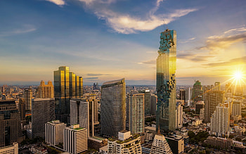 Bangkok modern building, Metropolis sunset, High-quality HD wallpaper