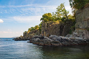 Nature, Trees, Sky, Sea, Rocks, Coast HD wallpaper