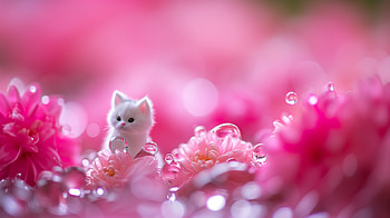 Cute Kitten Amidst Pink Blossoms, Animal, kitten, cat, cute, pink, cute cat HD wallpaper
