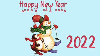 Snowman & Penguin 2022, penguin, snow, ski, happy, 2022, new year, winter, Firefox theme, snowman, holiday HD wallpaper