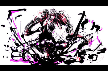 Hatsune Miku, black, awesome, song, cute, vocaloid, song notes, beauty, nice, artistic, miku, music, vocaloids, hatsune, contrast, music notes, program, notes, white, art, twintail, girl, singer, beautiful, diva, pink, anime, pretty, cool, idol, virtual HD wallpaper