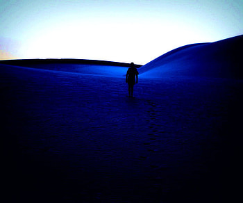 Blue desert, blue, sand, alone, desert, sky HD wallpaper