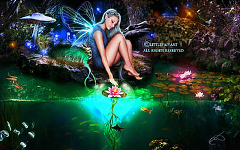 ~Magical Lotus~, fishes, beautiful girls, digital art, butterfly wings, dragonflies, mushroom, dress, jellfish, wings, model, weird things people wear, creative pre-made, love four seasons, magical lotus, fantasy, magic moments, water lilies, manipulation, softness beauty, girls, women, hair, fantasy girls, spiderwebs, lotus HD wallpaper