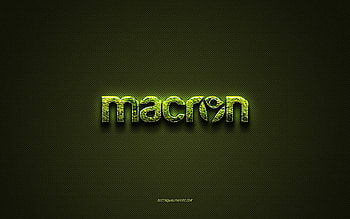 Macron logo, green creative logo, floral art logo, Macron emblem, green carbon fiber texture, Macron, creative art HD wallpaper
