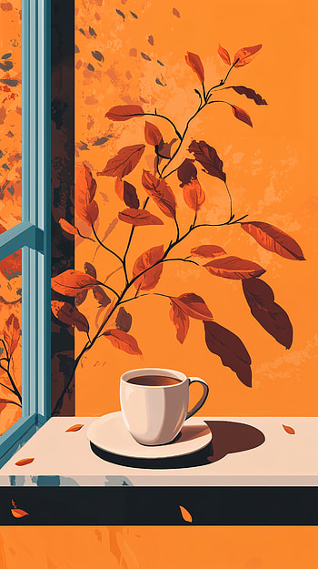 Cozy Autumn Vibes: A Warm Coffee, coffee, Autumn, window, leaf HD phone wallpaper