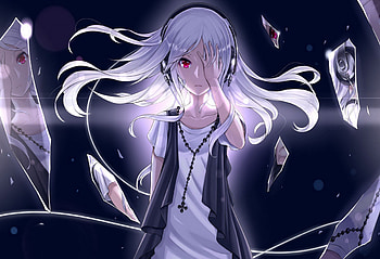 shards of thoughts, anime girl, silver hair, shards, mind strong, red eyes, pretty girl HD wallpaper