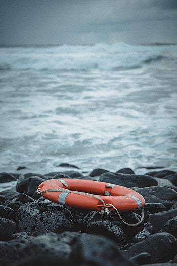 Stones, Sea, Waves, Shore, Bank, Miscellanea, Miscellaneous, Life Buoy, Lifebuoy HD phone wallpaper
