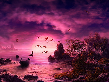 Landscape, Sunset, Sea HD wallpaper