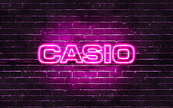 Casio purple logo, , purple brickwall, Casio logo, brands, Casio neon logo, Casio HD wallpaper