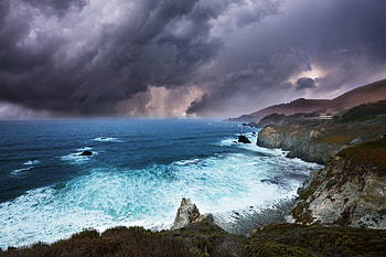 Two elements, sea, landscape, beautiful, forces of nature, rocks, beach, sky, amazing, ocean HD wallpaper