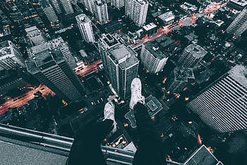 Cities, Legs, Skyscrapers, Roof, Footwear HD wallpaper