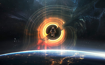 Astronaut looking at a blackhole, space, blackhole, galaxy, Astronaut HD wallpaper