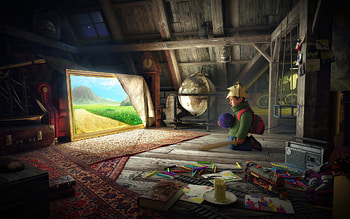 boy and the magic mirror, mirror, magic, fantasy, boy HD wallpaper