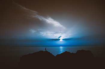 Sky, Sea, Night, Dark, Break, Precipice HD wallpaper