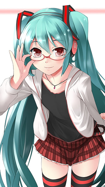 Hatsune Miku: Blue Twintails, Red-Eyed Glasses & Head (Vocaloid), twintails, glasses, red eyes, blue hair, long hair, heads, Hatsune Miku, Anime, Vocaloid HD phone wallpaper