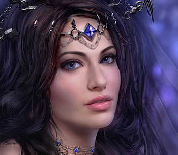 Reynah, blue, jewel, sara biddle, fantasy, art, face, girl, frumusete HD wallpaper