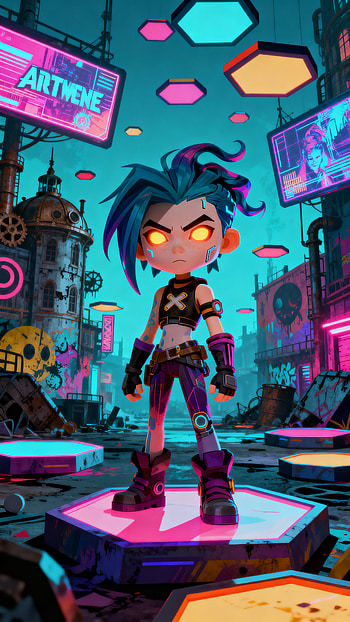 Arcane Neon Punk, Arcane, cyberpunk, girl, cartoon, neon HD phone wallpaper