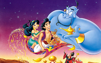 aladdin, cartoon, jasmine, genie HD wallpaper
