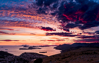 Sea, Nature, Sunset, Mountains, Clouds, Croatia HD wallpaper