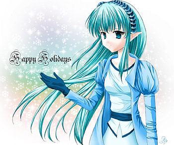 Happy Holidays, blue, girl, anime, hair HD wallpaper