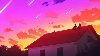 A Rooftop Evening Together, love, couple, relaxing, artist, artwork, digital-art HD wallpaper