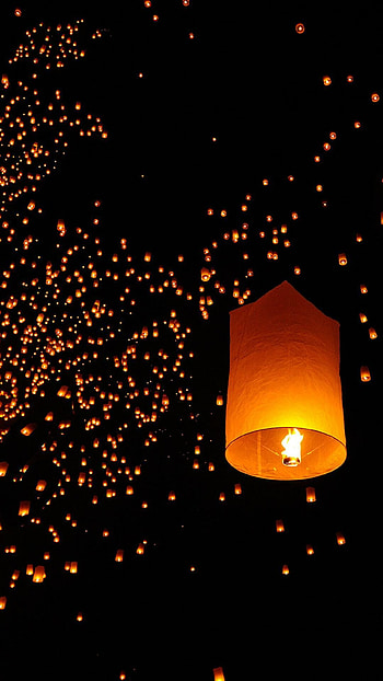 Sky lantern festival, Nighttime spectacle, Magical atmosphere, Celebratory event HD phone wallpaper