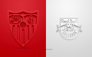 Sevilla FC vs Red Bull Salzburg, 2021, UEFA Champions League, Group G, 3D logos, red white background, Champions League, football match, 2021 Champions League, Sevilla FC, Red Bull Salzburg HD wallpaper