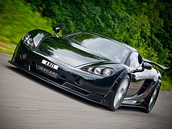 ascari, raod, black, two seater, silver alloys, trees, mid engine HD wallpaper