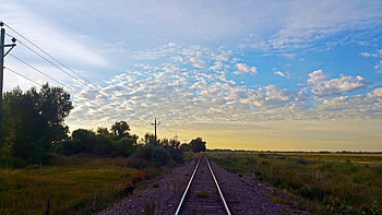 Along the Tracks, Fields, Train Tracks, Landscape, Nature, Clouds, Sky HD wallpaper