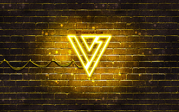 Seventeen yellow logo, , K-pop, music stars, yellow brickwall, Seventeen logo, brands, K-Pop Boy Band, Seventeen neon logo, Seventeen HD wallpaper