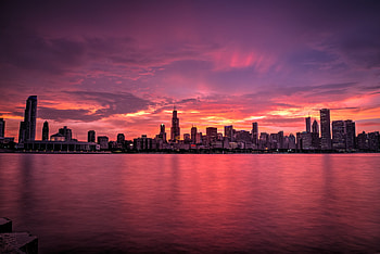 Chicago Buildings Evening Lights Skycrapper Sunrise, chicago, evening, lights, skycrapper, sunrise, buildings, world HD wallpaper