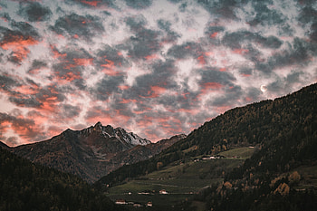 Nature, Trees, Sunset, Clouds, Mountain, Forest, Village HD wallpaper