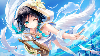 Blue Eyes Venti White Clouds Blue Sky Background Genshin Impact HD wallpaper