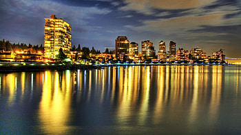 Cities, Rivers, Night, Building, Reflection, Shore, Bank HD wallpaper