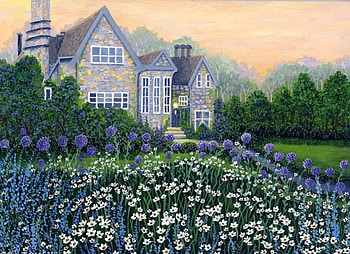 English Cottage, artwork, path, house, garden, flowers HD wallpaper