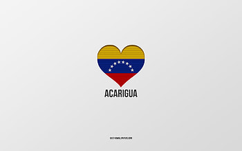 I Love Acarigua, Colombian cities, Day of Acarigua, gray background, Acarigua, Colombia, Colombian flag heart, favorite cities, Love Acarigua HD wallpaper