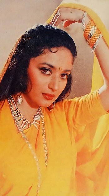 Madhuri Dixit, bollywood actress, yellow saree HD phone wallpaper