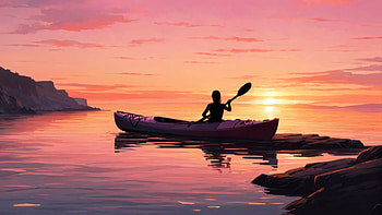 Kayaking, kayak, sunset, sea, ocean, evening HD wallpaper
